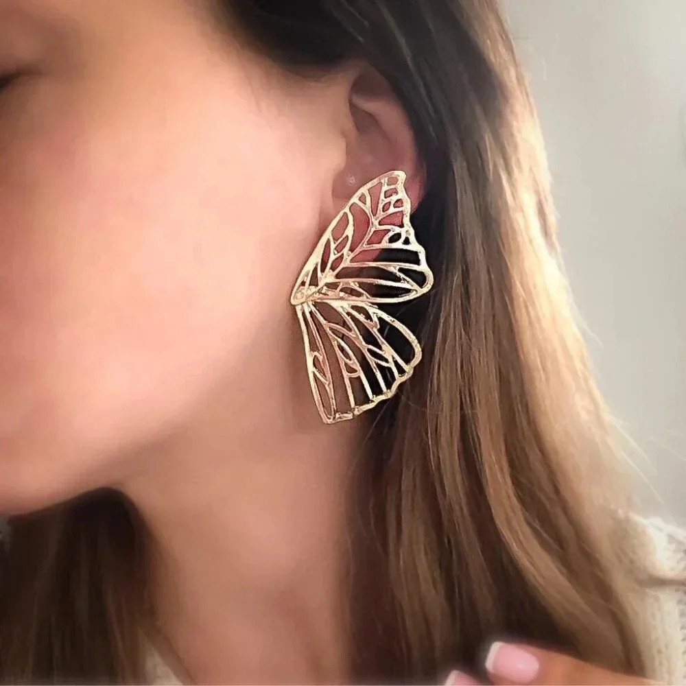 Large Big Gold Butterfly Wings Statement Stud Earrings Gold Statement Earrings
